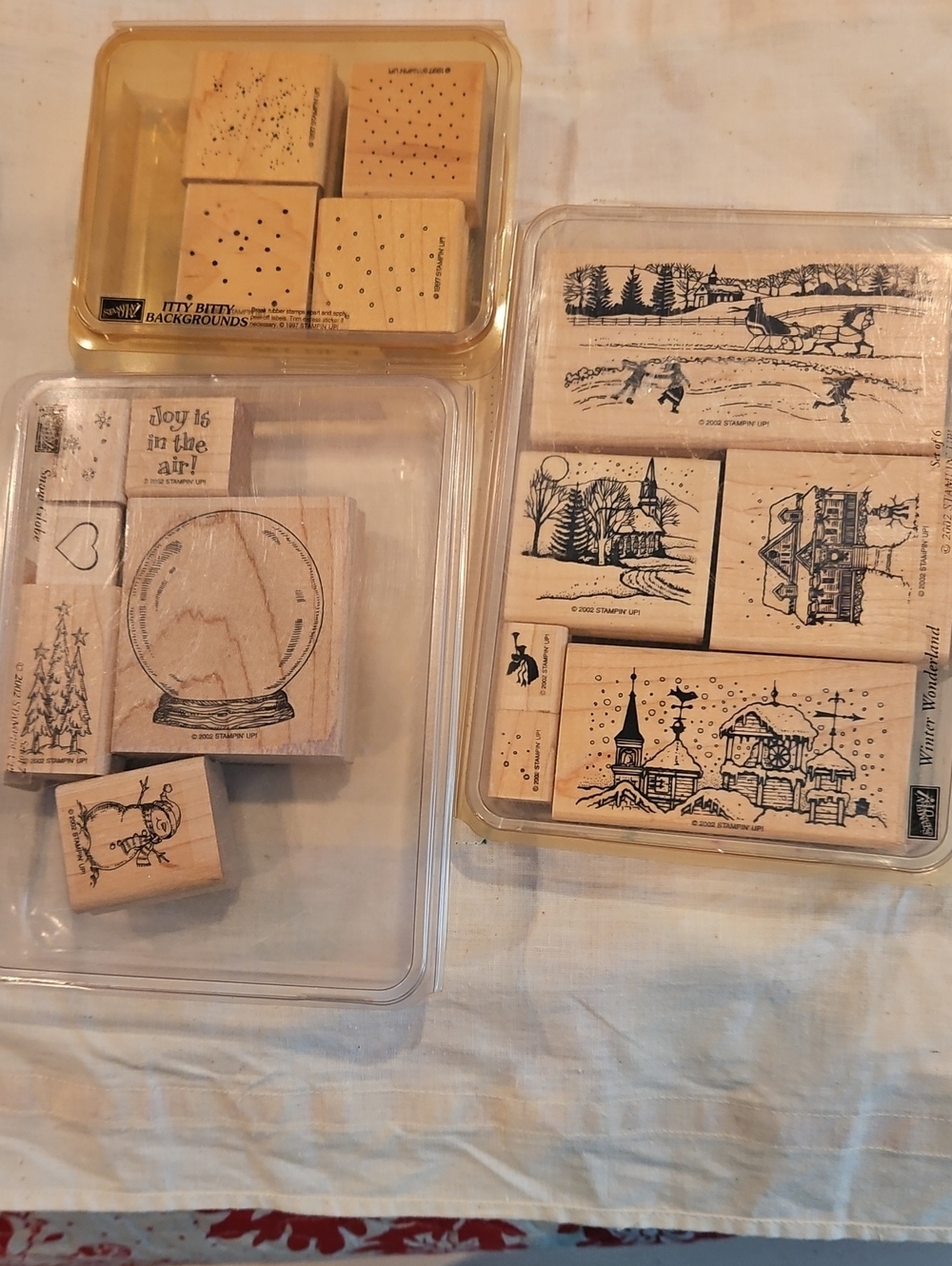 3 Sets Of Stampin' Up! Natural Wood-Mounted Winter Scene Stamp Set